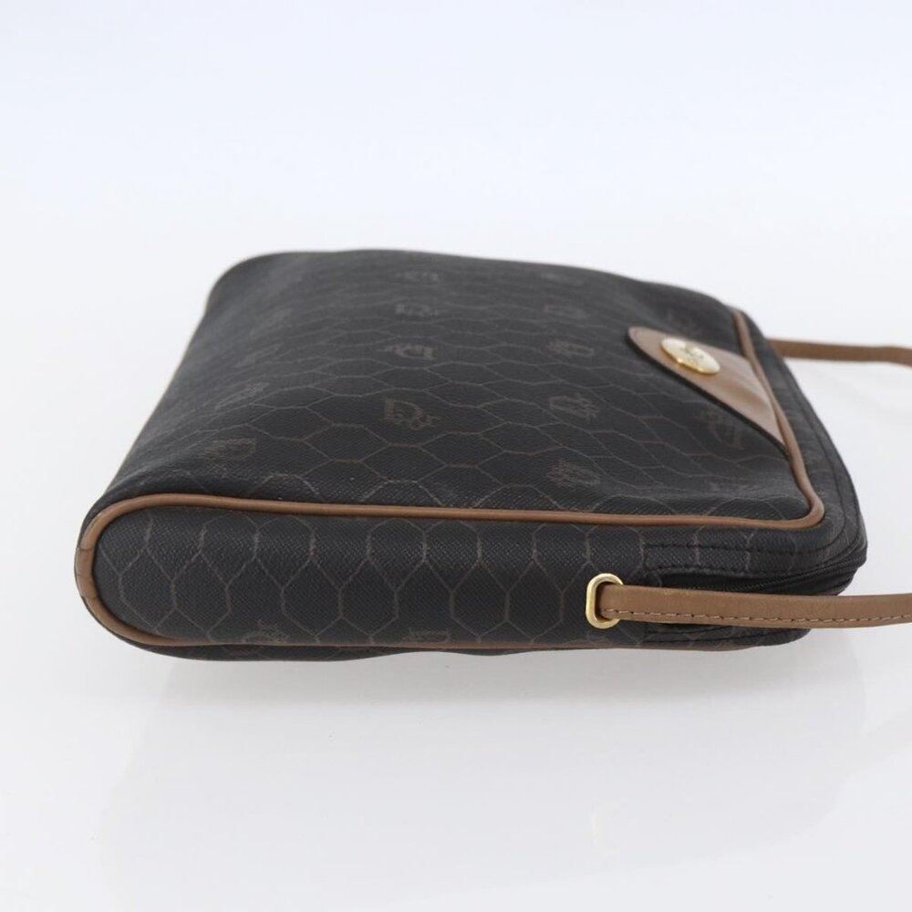 Authentic Christian Dior Honeycomb Canvas Shoulder Bag PVC Black Gold - Picture 12 of 16
